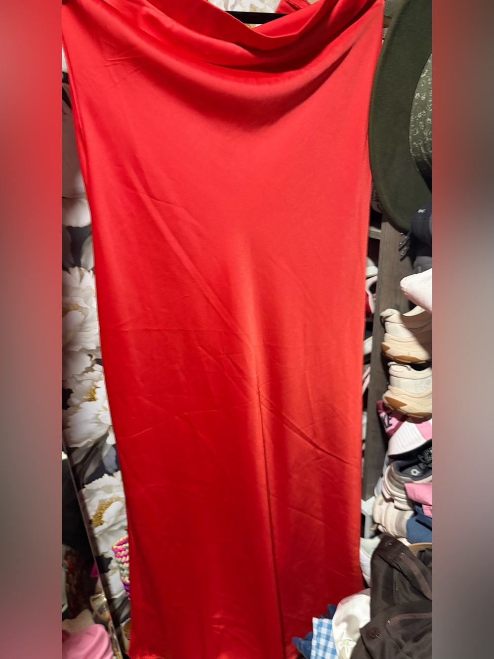 Elegant Red Cowl-Neck Wedding Dress